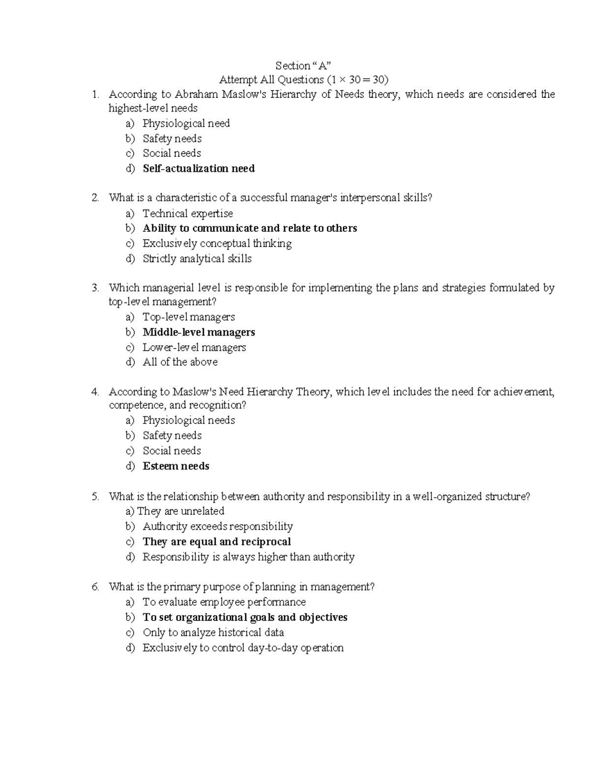 IMW Board Que - Practice - Section “A” Attempt All Questions (1 × 30 ...