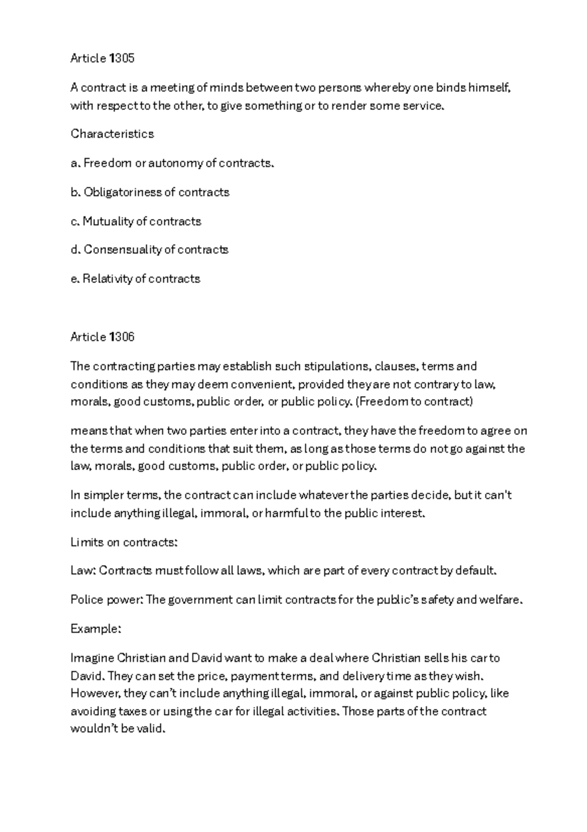 Law-pre-fi - Oblicon article 1305 - 1366 - A contract is a meeting of ...