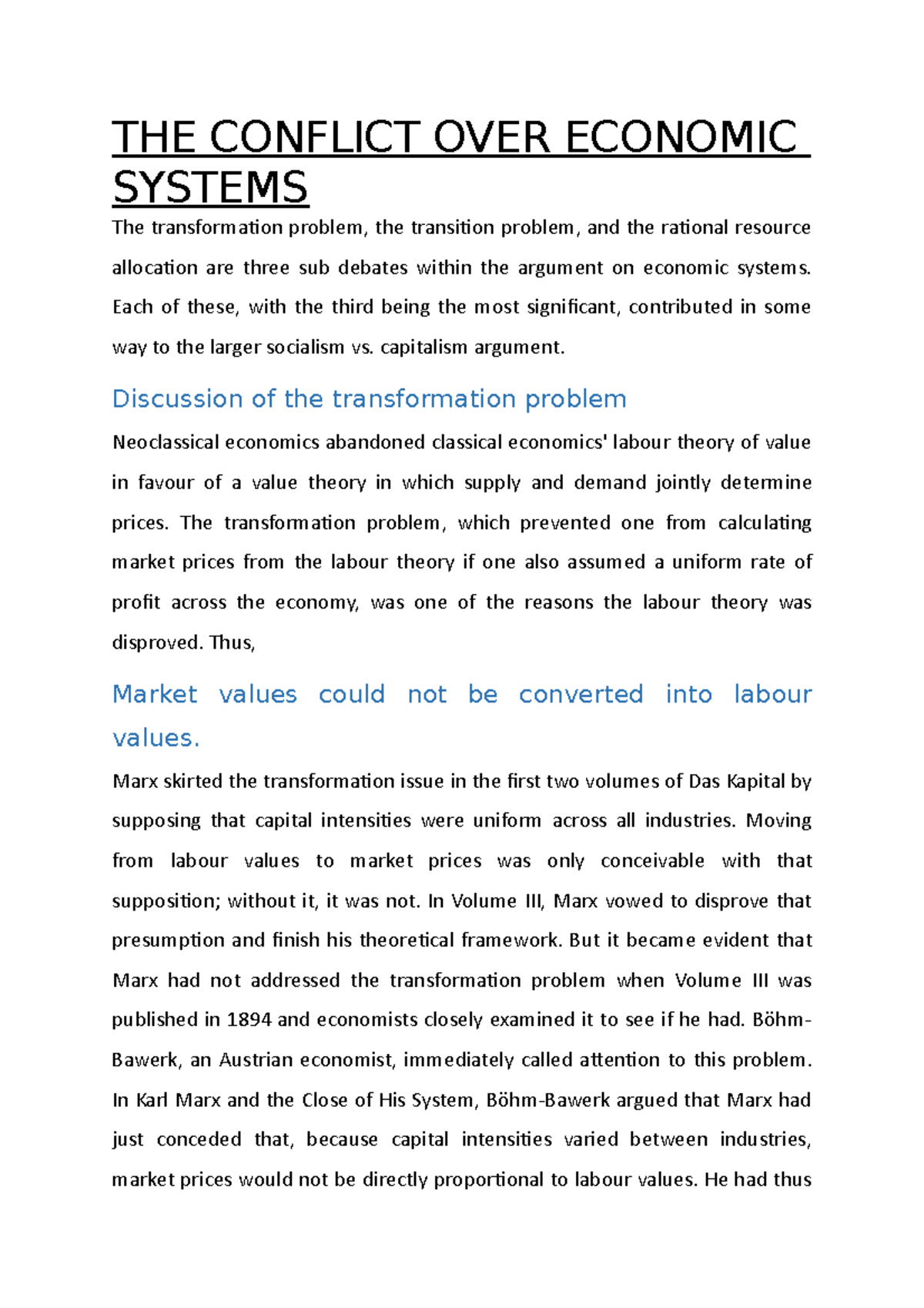 THE Conflict OVER Economic Systems - THE CONFLICT OVER ECONOMIC SYSTEMS ...