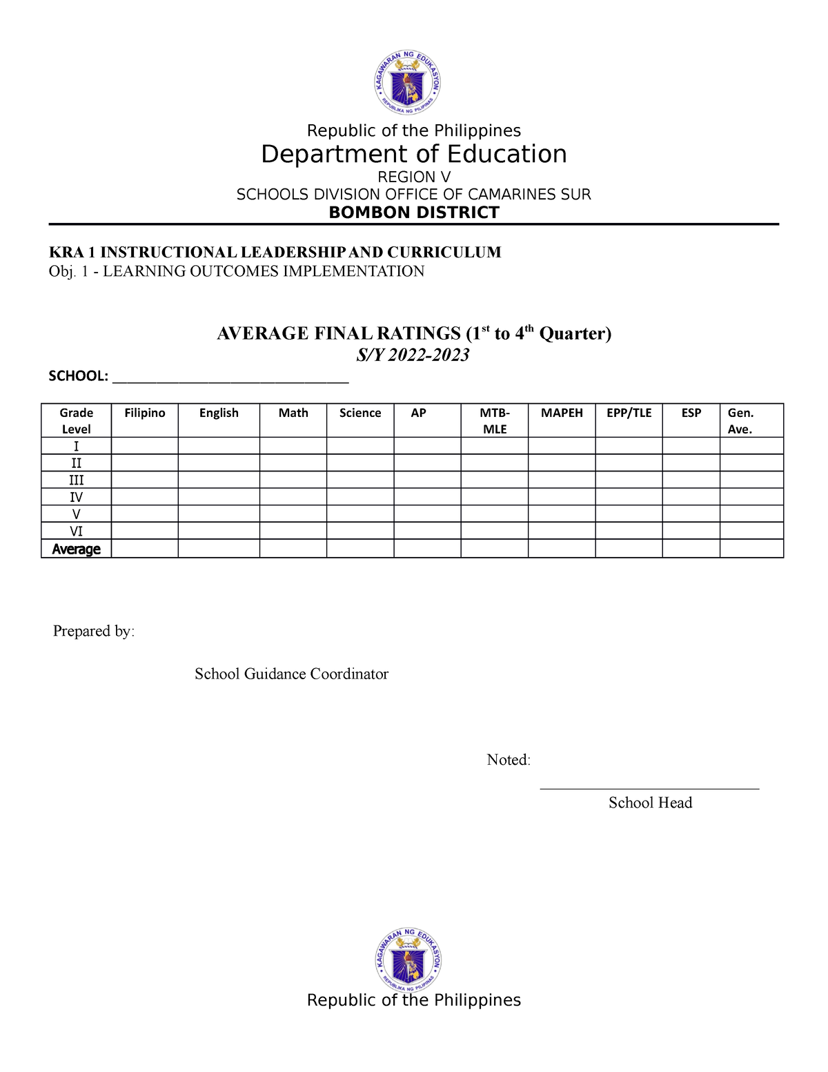 kra-1-instructional-leadership-republic-of-the-philippines-department