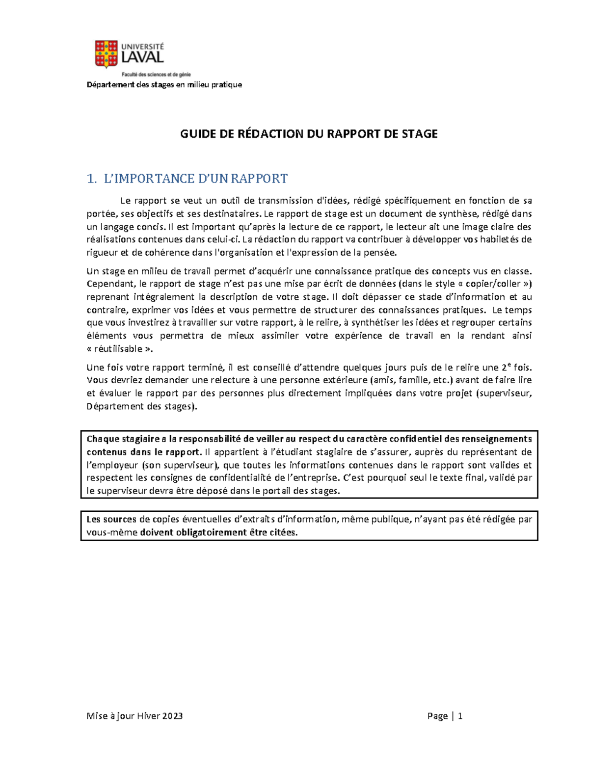 Guide Commun Rapport Stage - GUIDE DE RÉDACTION DU RAPPORT DE STAGE 1 ...