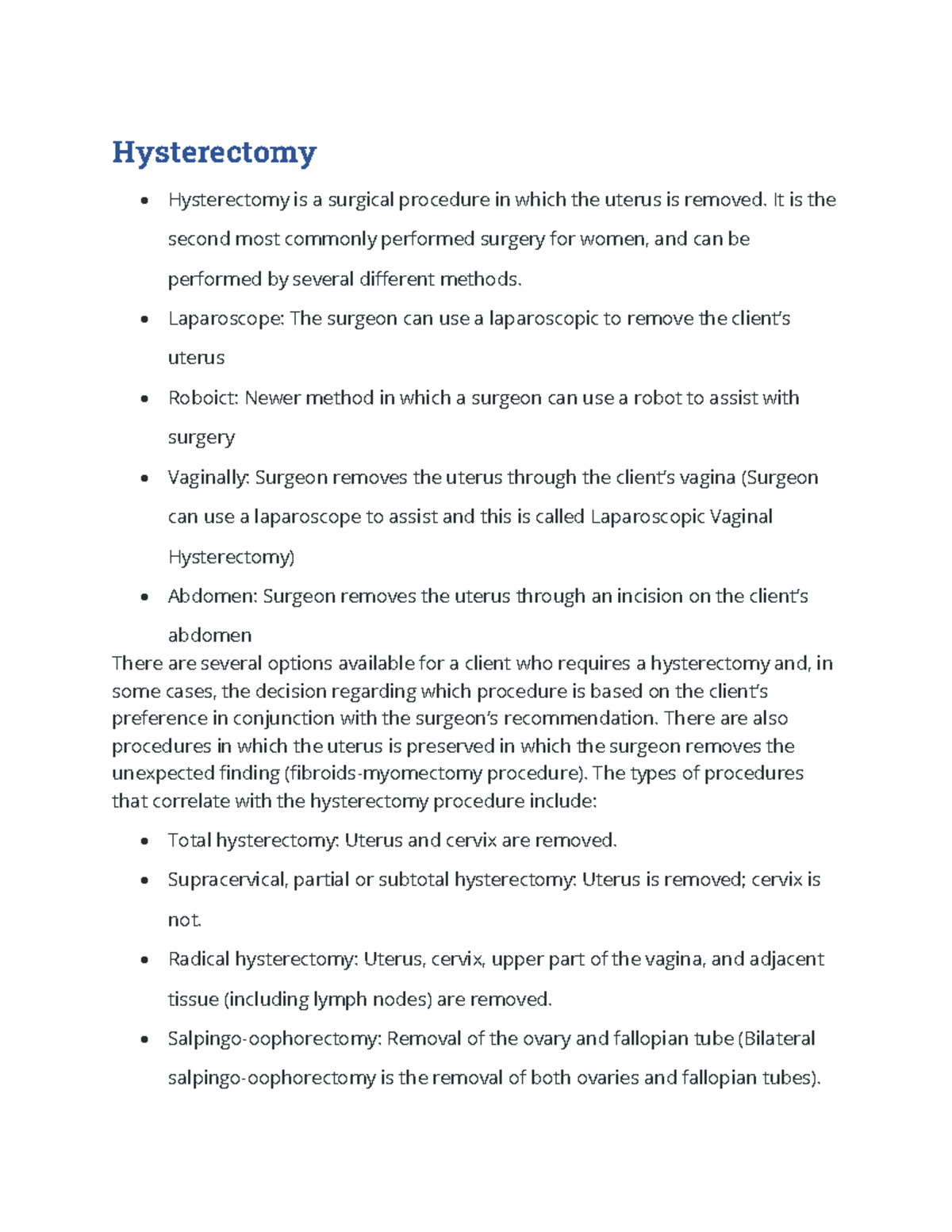 Hysterectomy - Hysterectomy Hysterectomy is a surgical procedure in ...