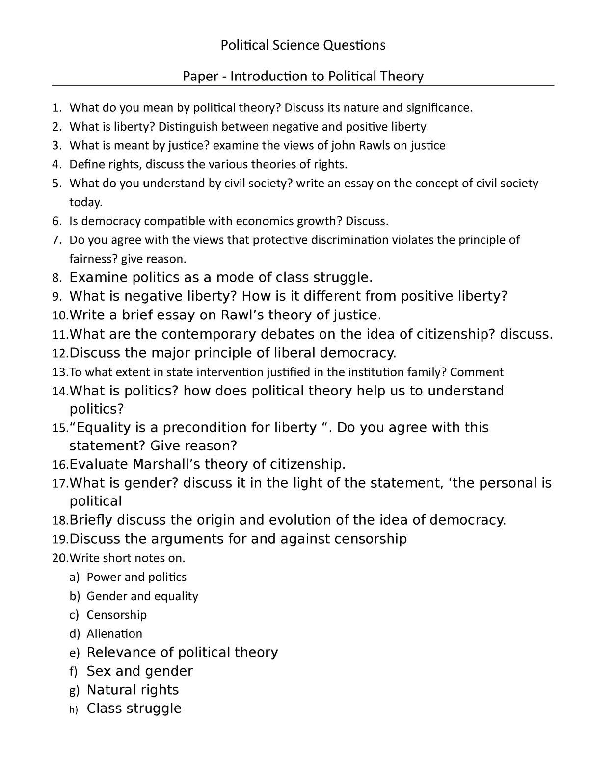 political science questions to research
