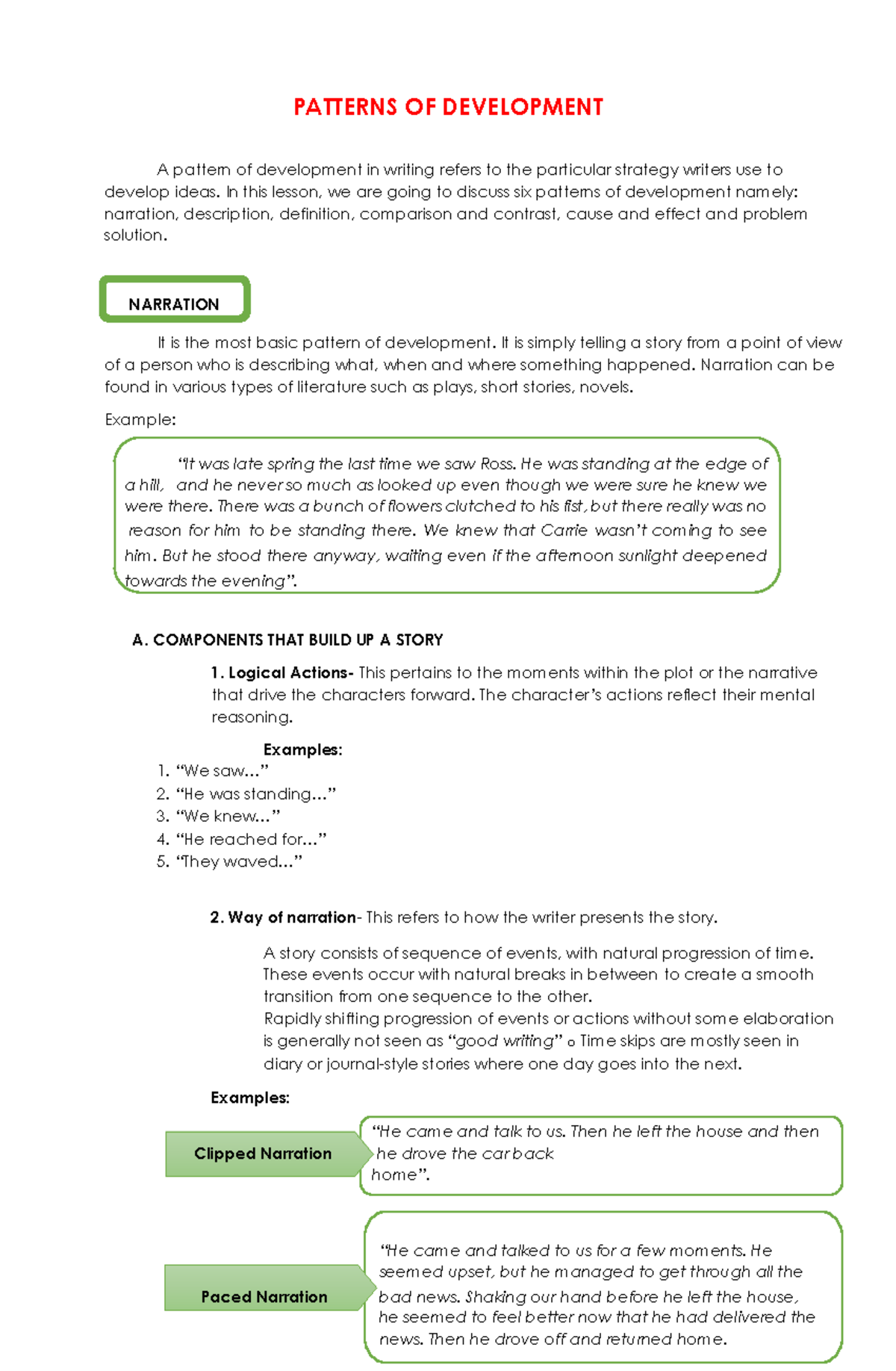 Lesson 3 R&W - Patterns OF Development - PATTERNS OF DEVELOPMENT A ...