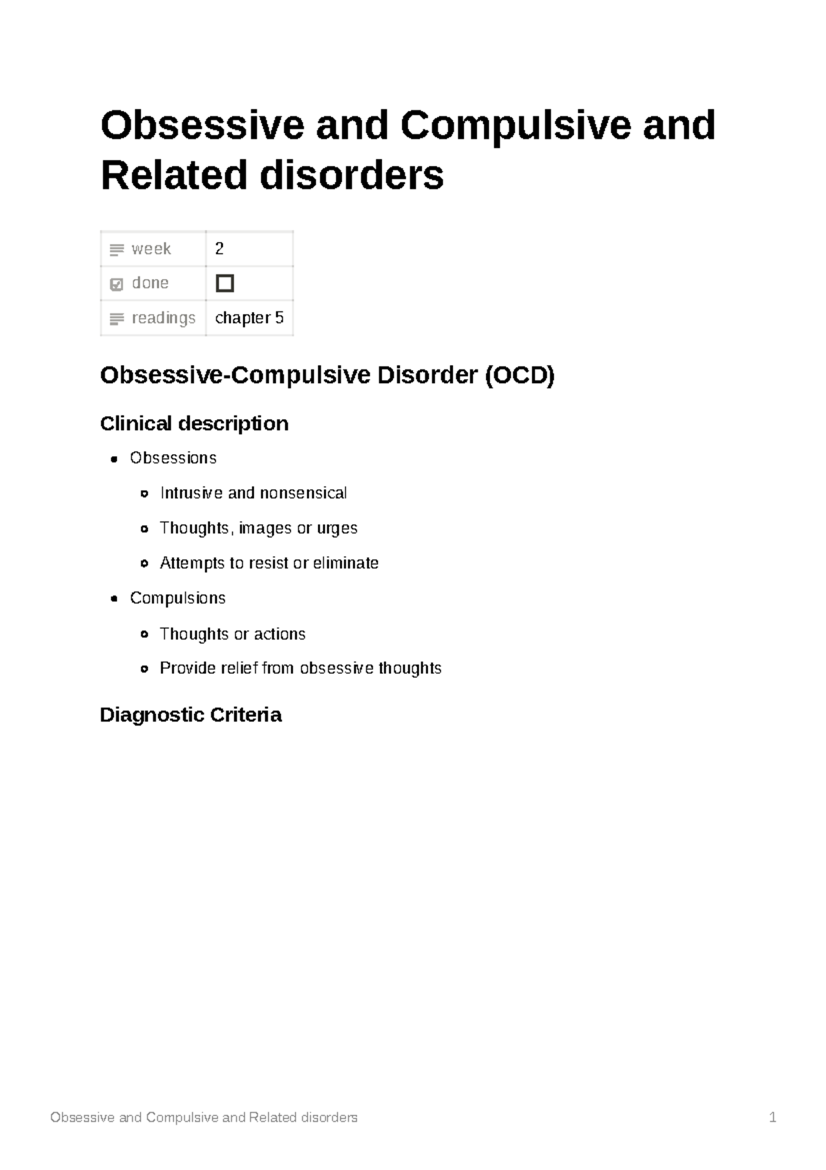 Psychology 314 Notes Obsessive and Compulsive and Related disorders ...