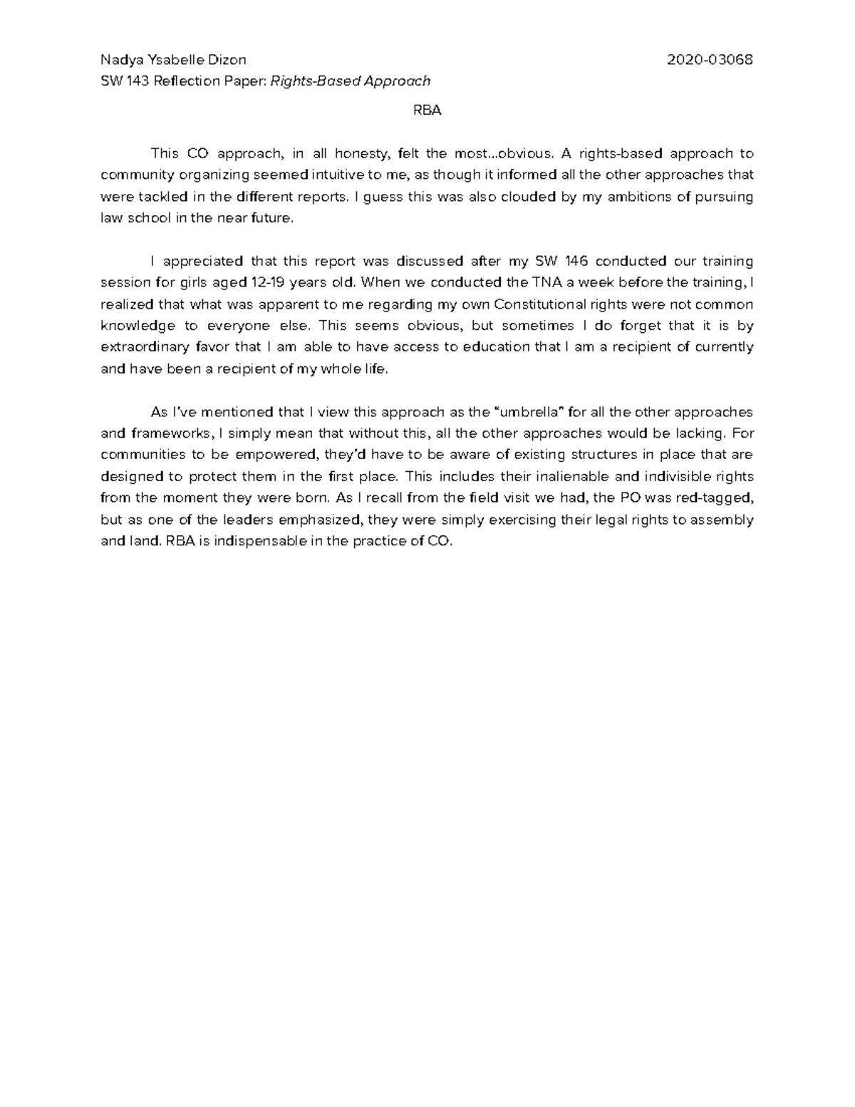 Reflection on a Human Rights-Based Approach to Community Organizing ...