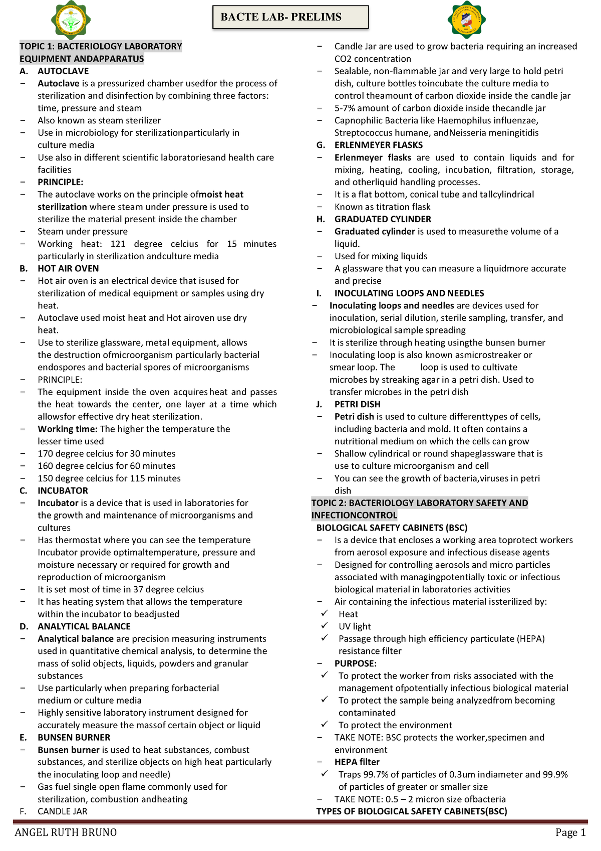 Bacte Trans - ... - TOPIC 1: BACTERIOLOGY LABORATORY EQUIPMENT ...