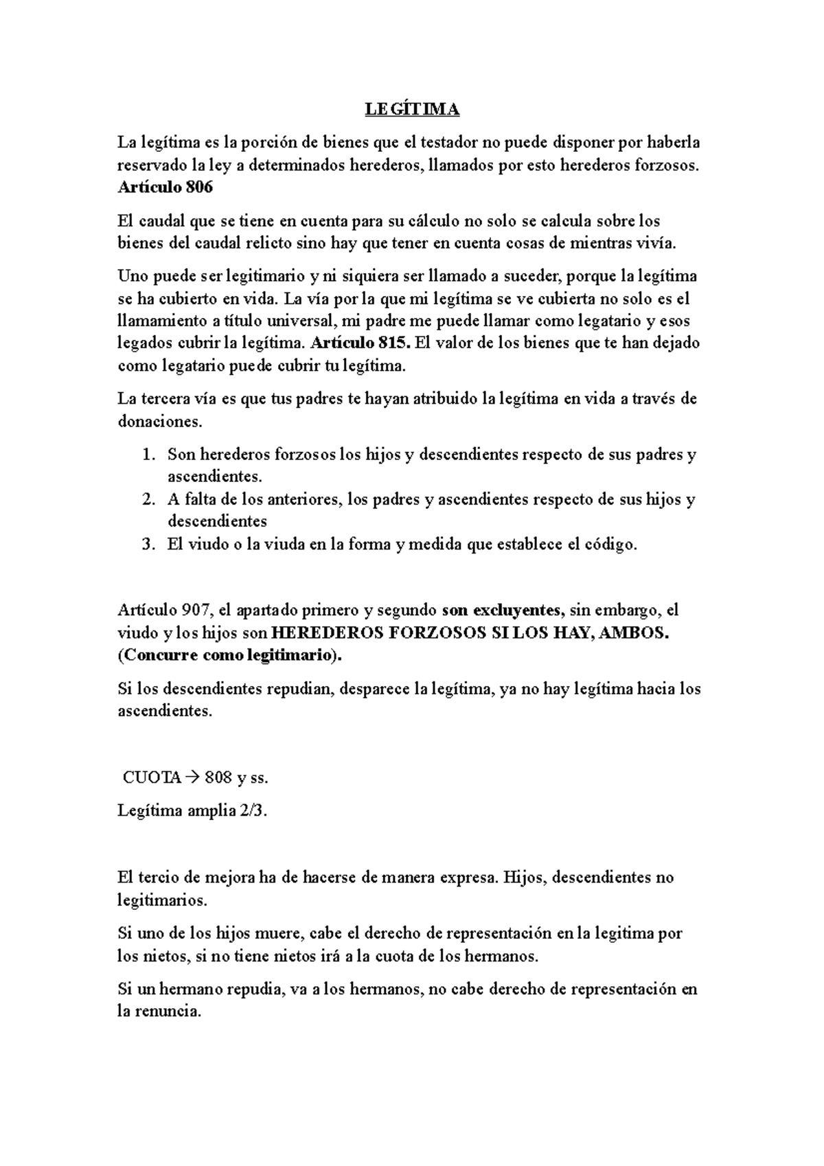 Legítima - LEGÍTIMA La legítima es la porción de bienes que el testador ...