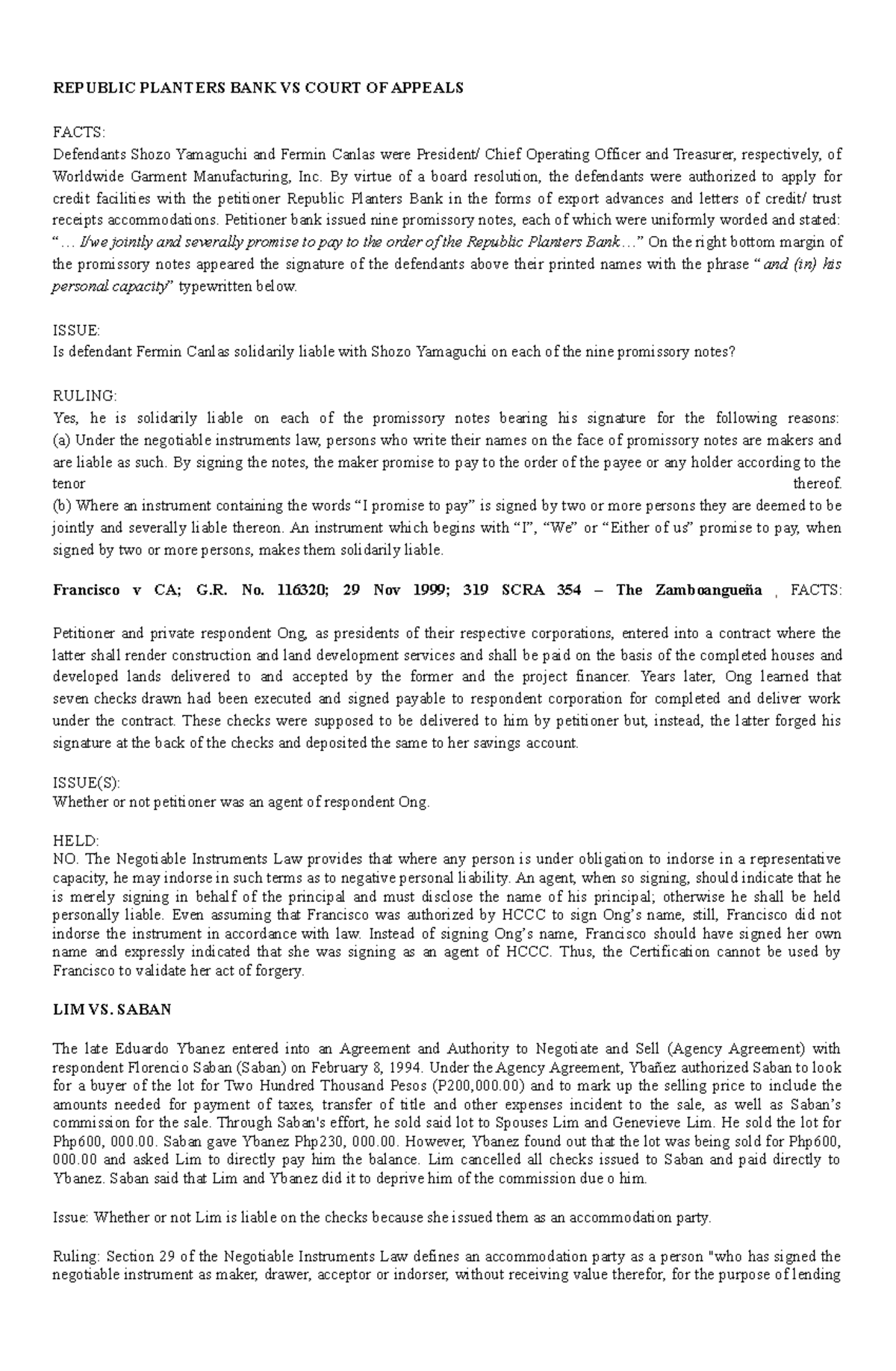 Case digest nego part 2 REPUBLIC PLANTERS BANK VS COURT OF APPEALS