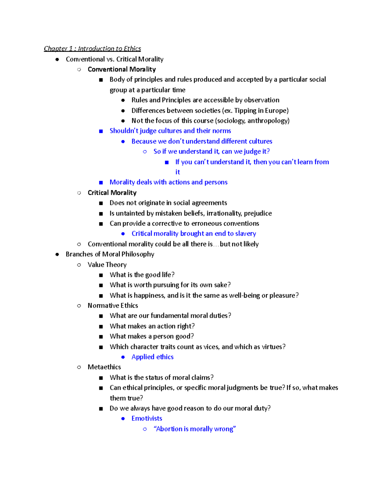 [PHL 2040] Lecture Notes - Chapter 1 : Introduction to Ethics ...