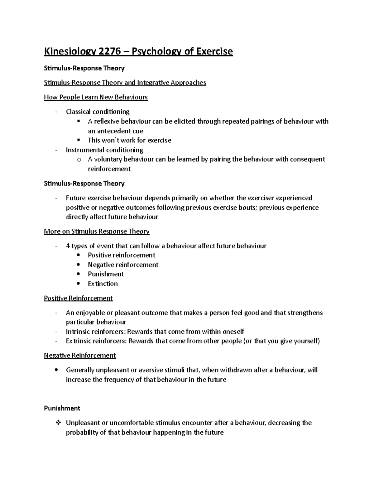 Kinesiology 2276 Stimulus Response Theory Kinesiology 2276 Psychology