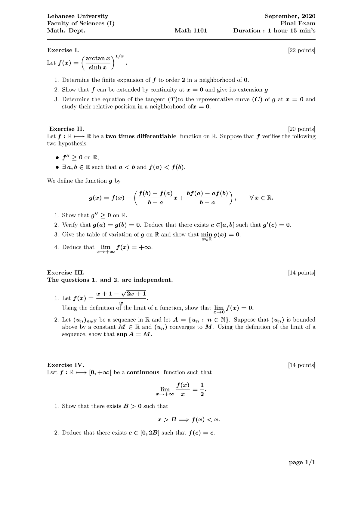 M1101-Eng-II-20 - practice - Lebanese University September, 2020 ...