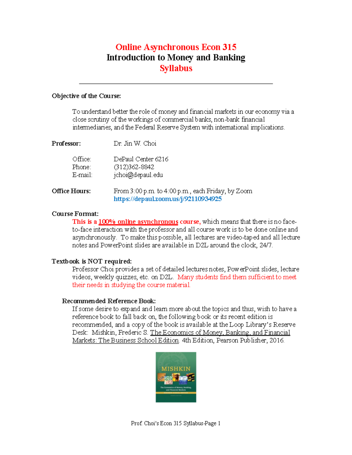 ECO 315 Syllabus Winter 2021/2022 Online Asynchronous Econ 315