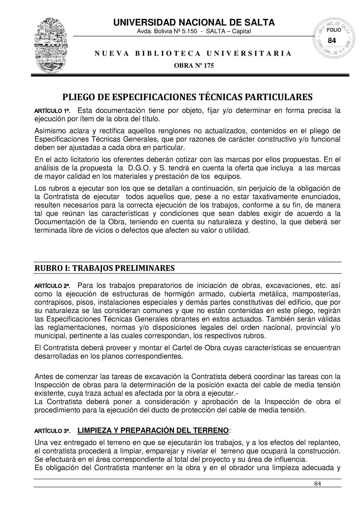 01-Pliego De Especificaciones Tecnicas Particulares - Avda. Bolivia Nº ...