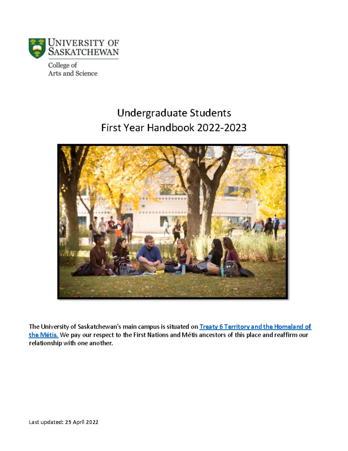 Usask Handbook Academic help Last updated 2 9 April 2022 Undergraduate Students First Year