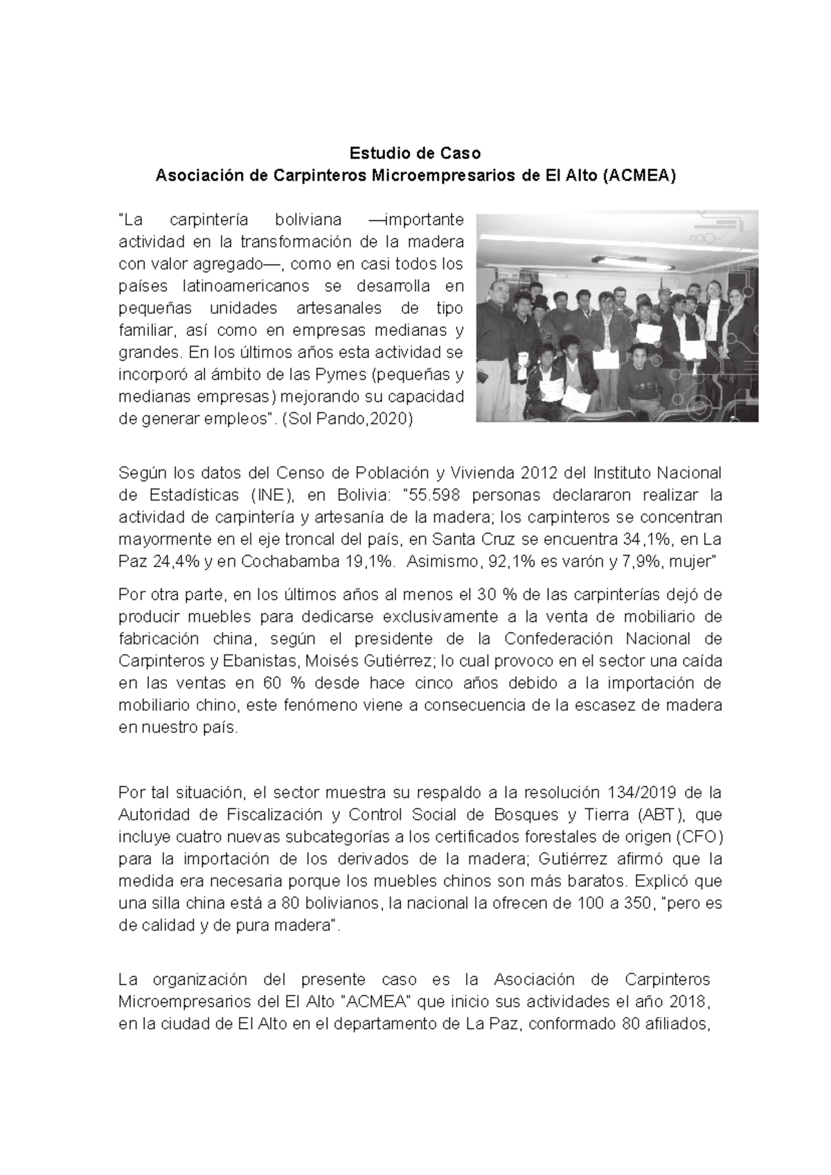 Estudio de Caso Acmea - Estudio de Caso Asociación de Carpinteros ...