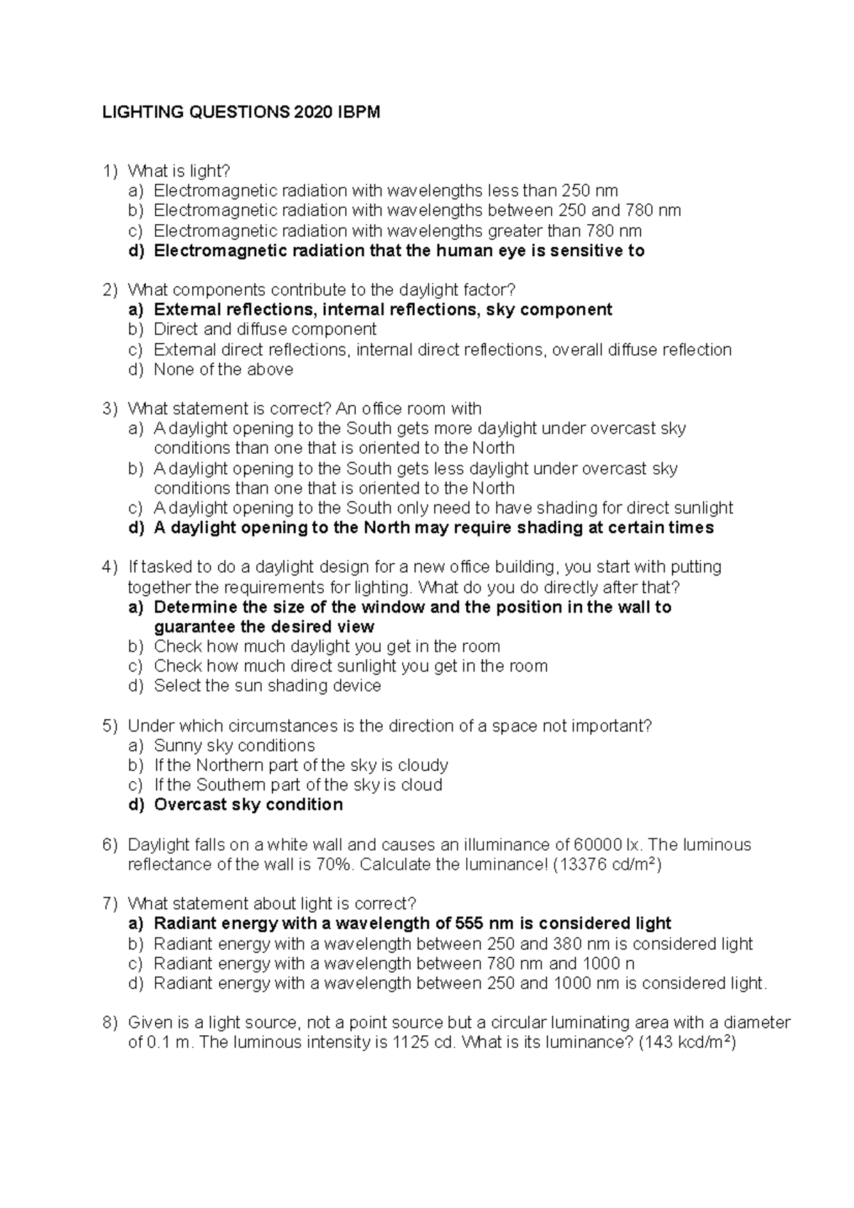 Lighting Questions And Answers LIGHTING QUESTIONS 2020 IBPM What Is