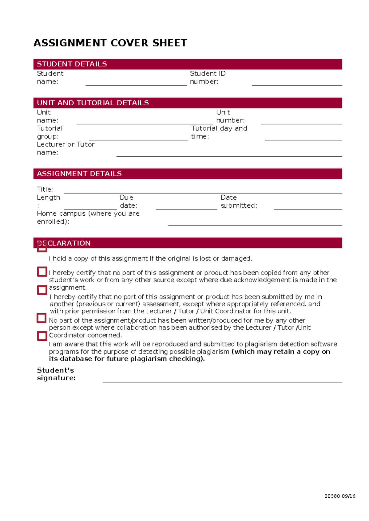 Assignment cover - ASSIGNMENT COVER SHEET STUDENT DETAILS Student name ...