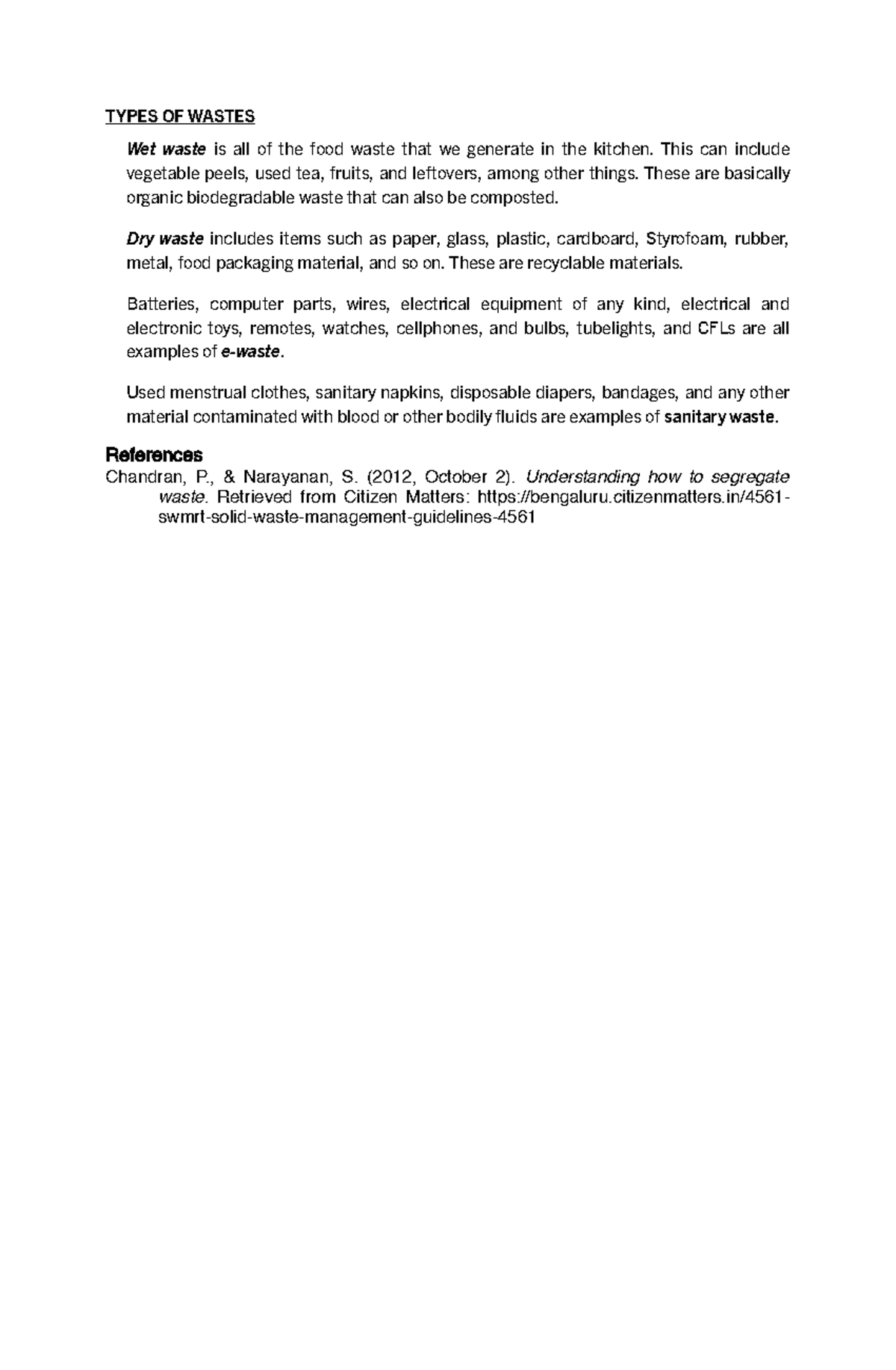 Types OF Wastes and its current classification - TYPES OF WASTES Wet ...