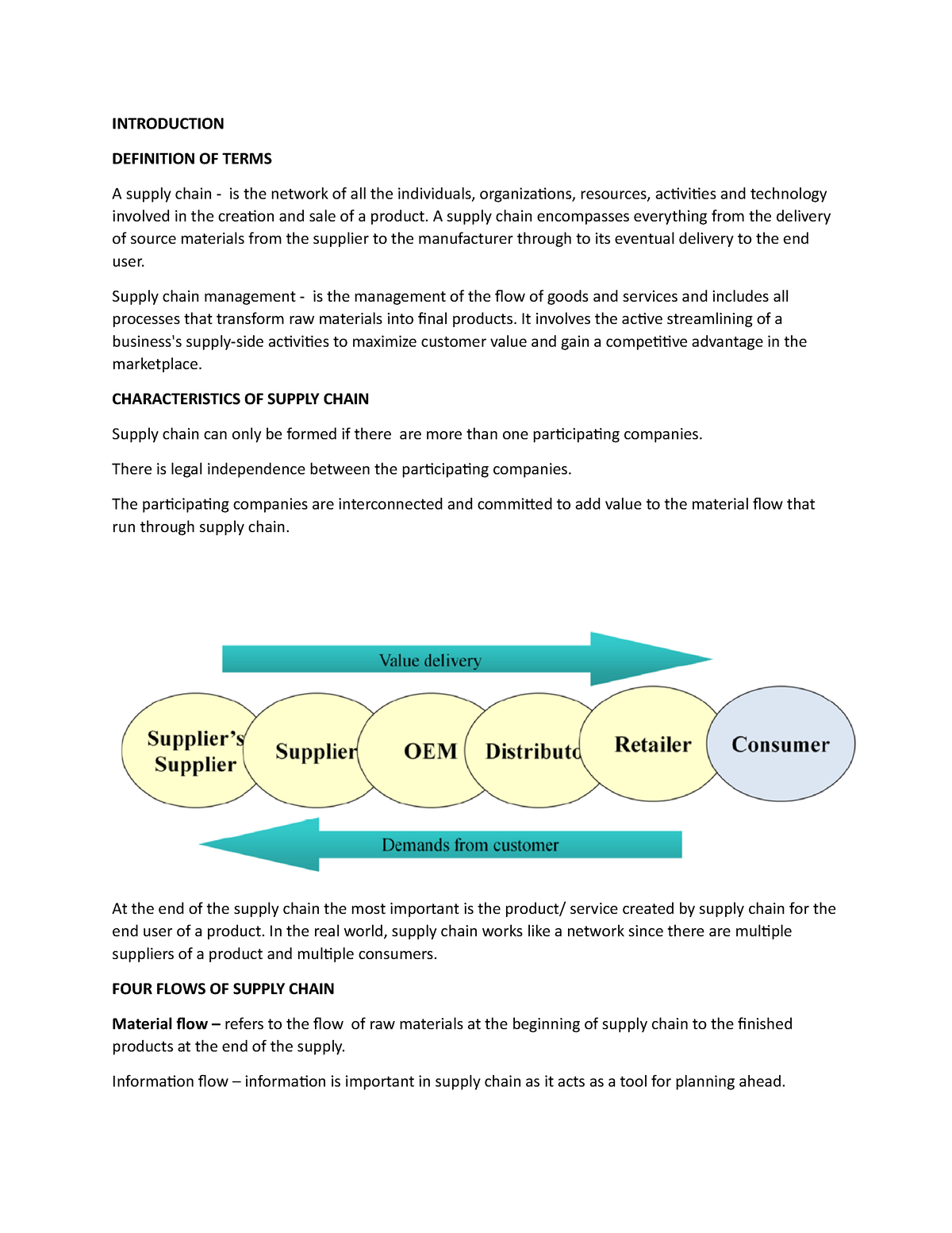 supply chain management assignment introduction