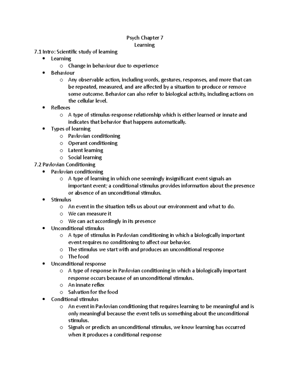 Psych Chapter 7- Learning - Psych Chapter 7 Learning 7 Intro ...