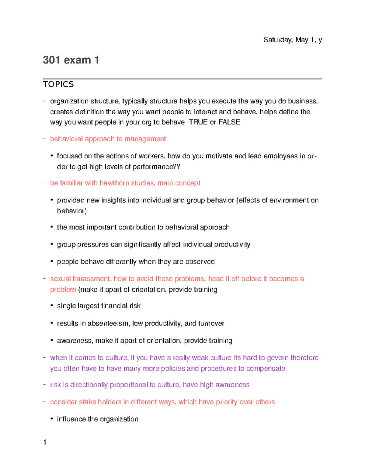 Mgmt 301 test review - study guide - Saturday, August 31, y 301 exam 1 ...