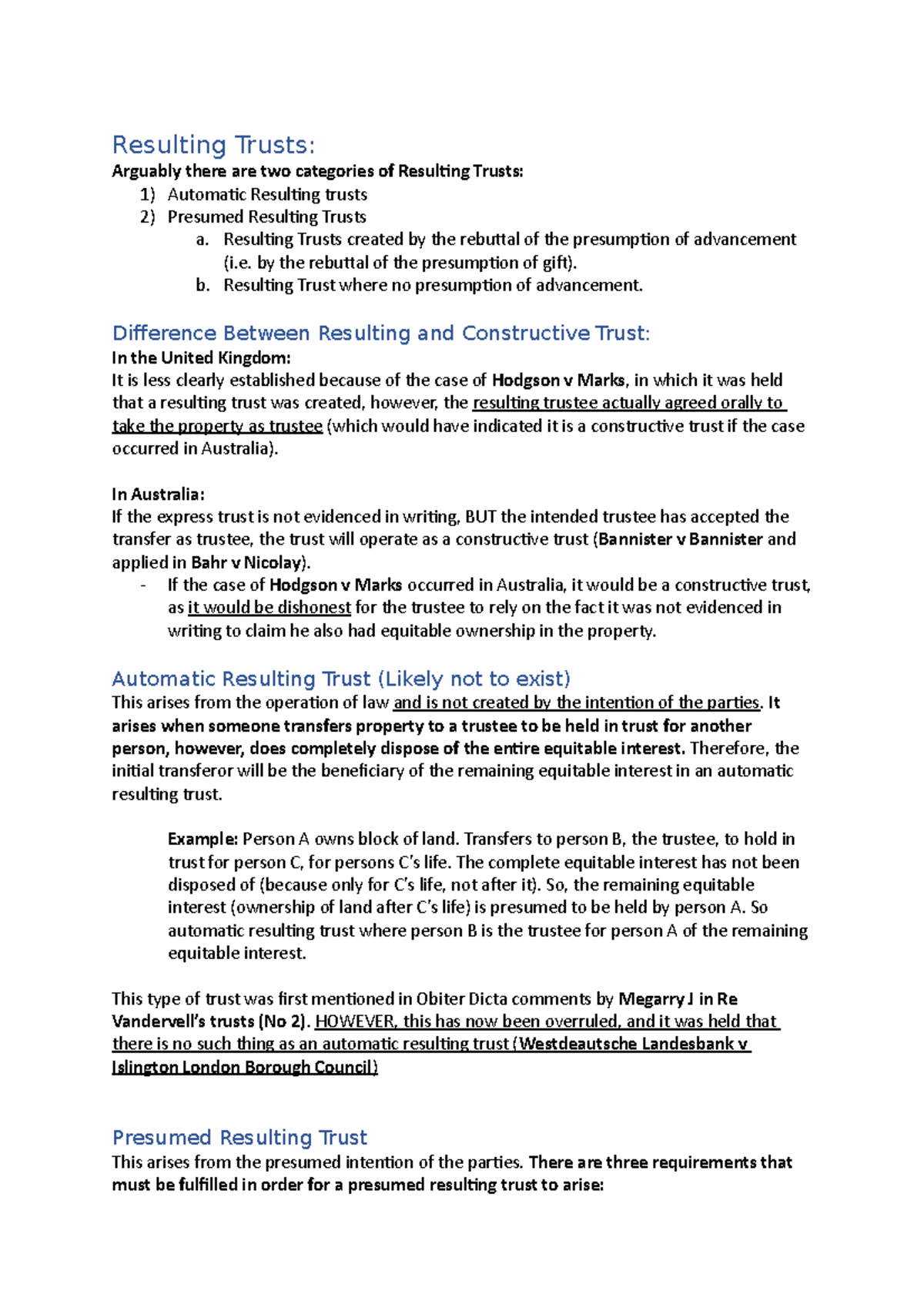 Resulting Trusts - Resulting Trusts created by the rebuttal of the ...