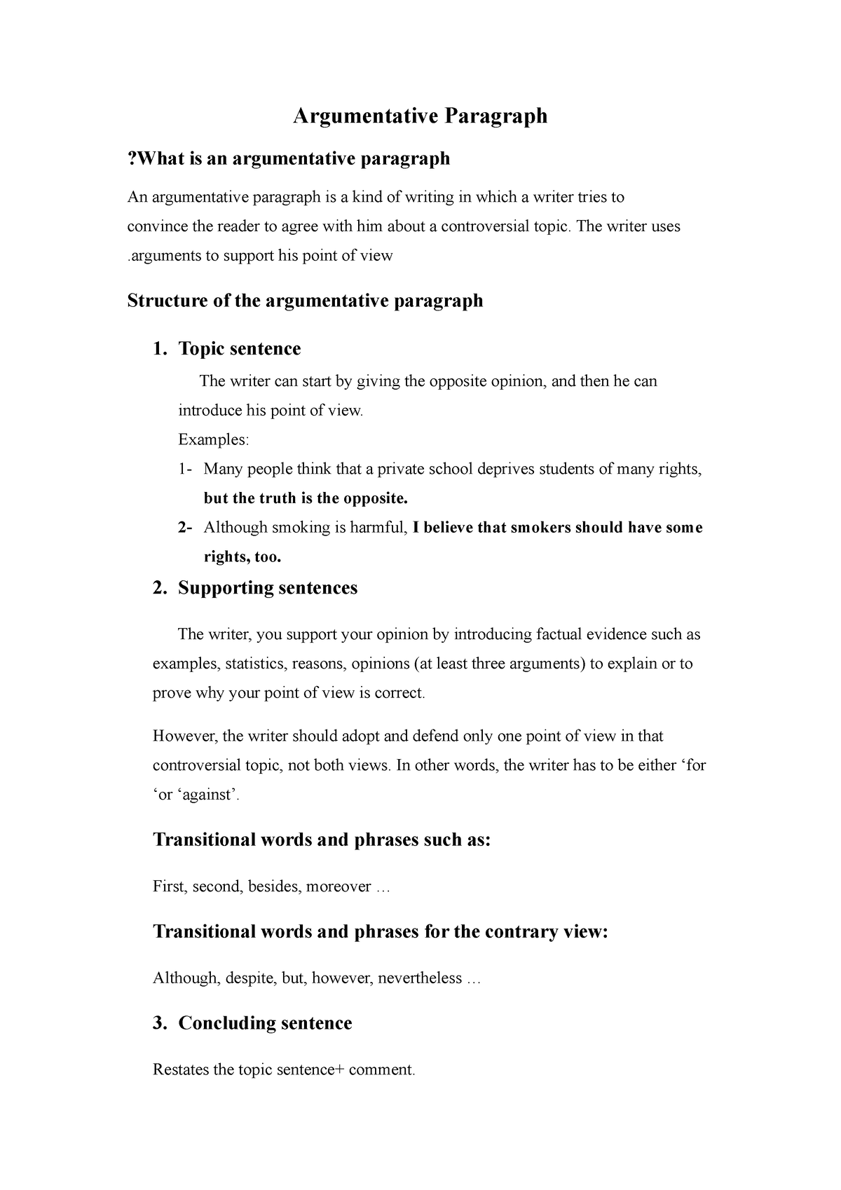 Argumentative Paragraph - The writer uses .arguments to support his ...