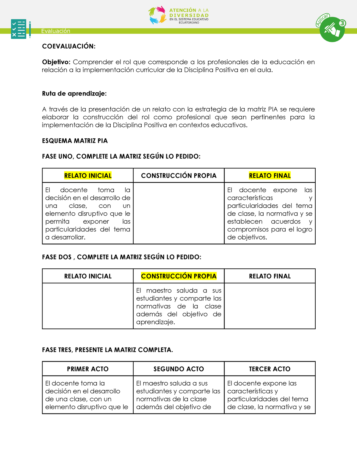 Anexo 7. Orientaciones Coevaluación - COEVALUACI”N: Objetivo ...