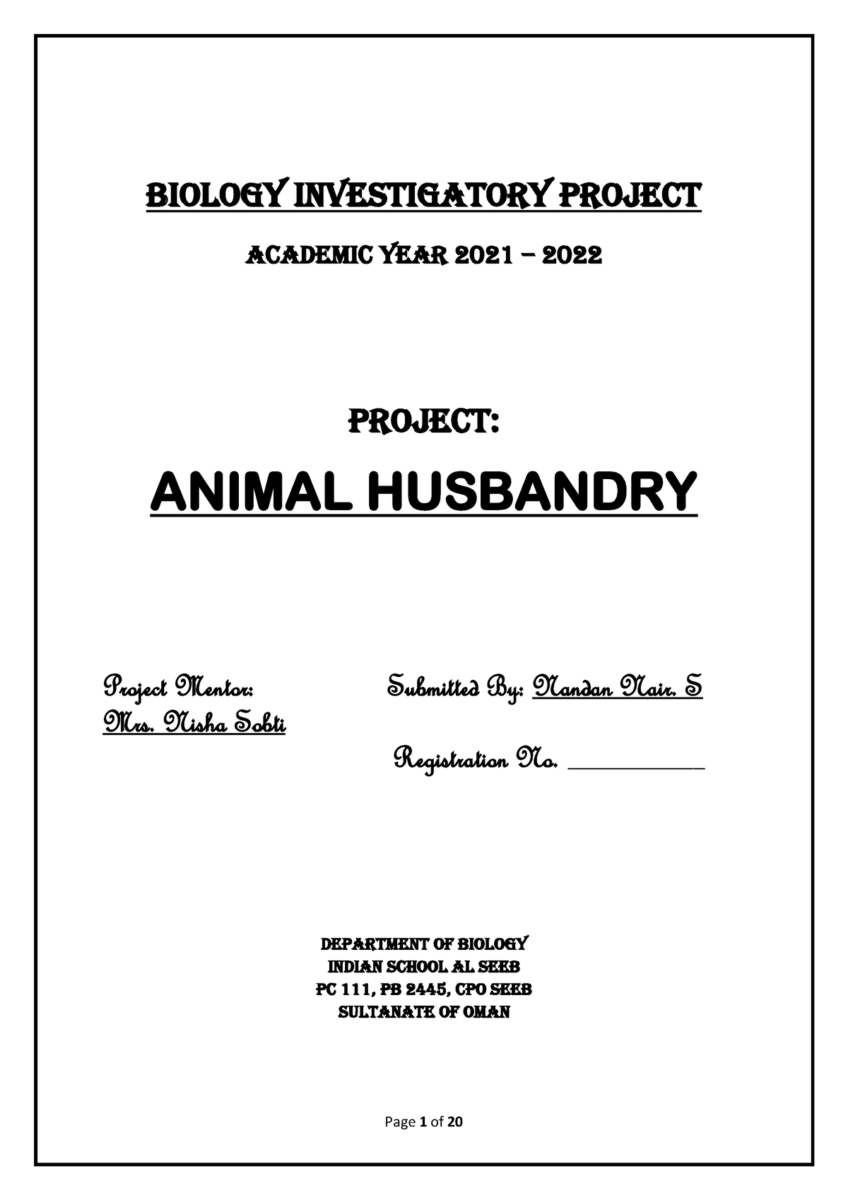 Investigatory Project Bio Biology Investigatory Project Academic Year 2021 2022 Project