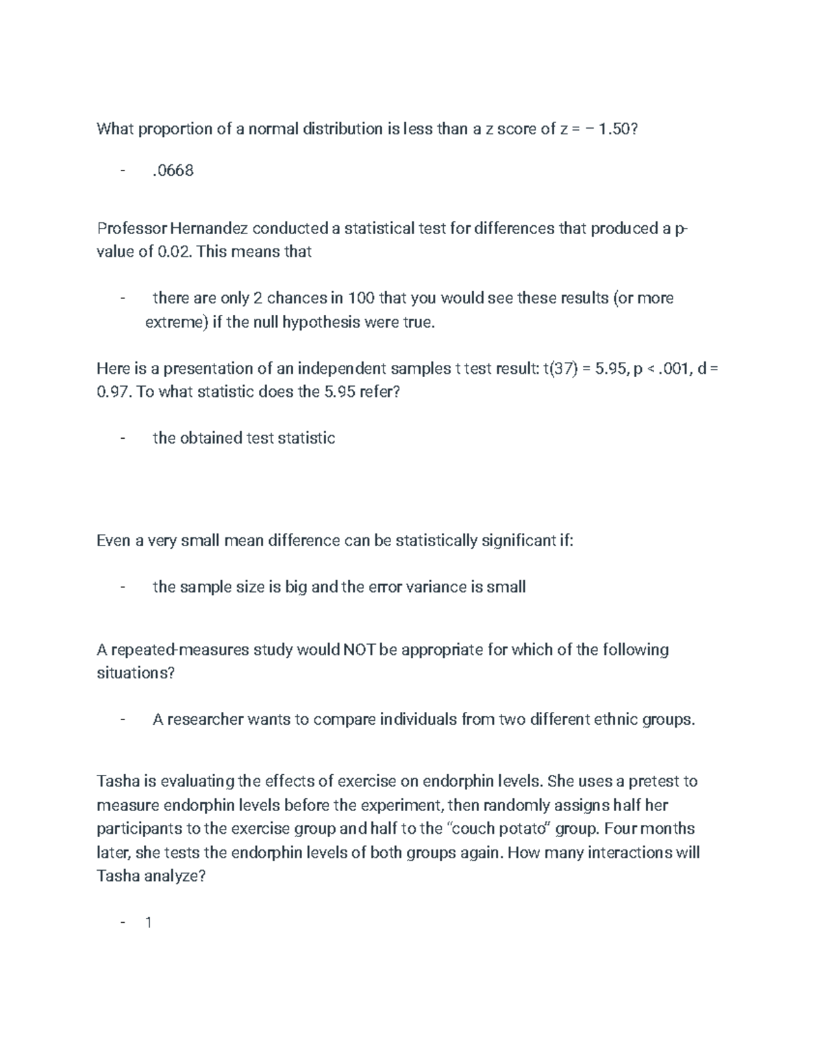Statistical Methods Quiz Questions - What proportion of a normal ...
