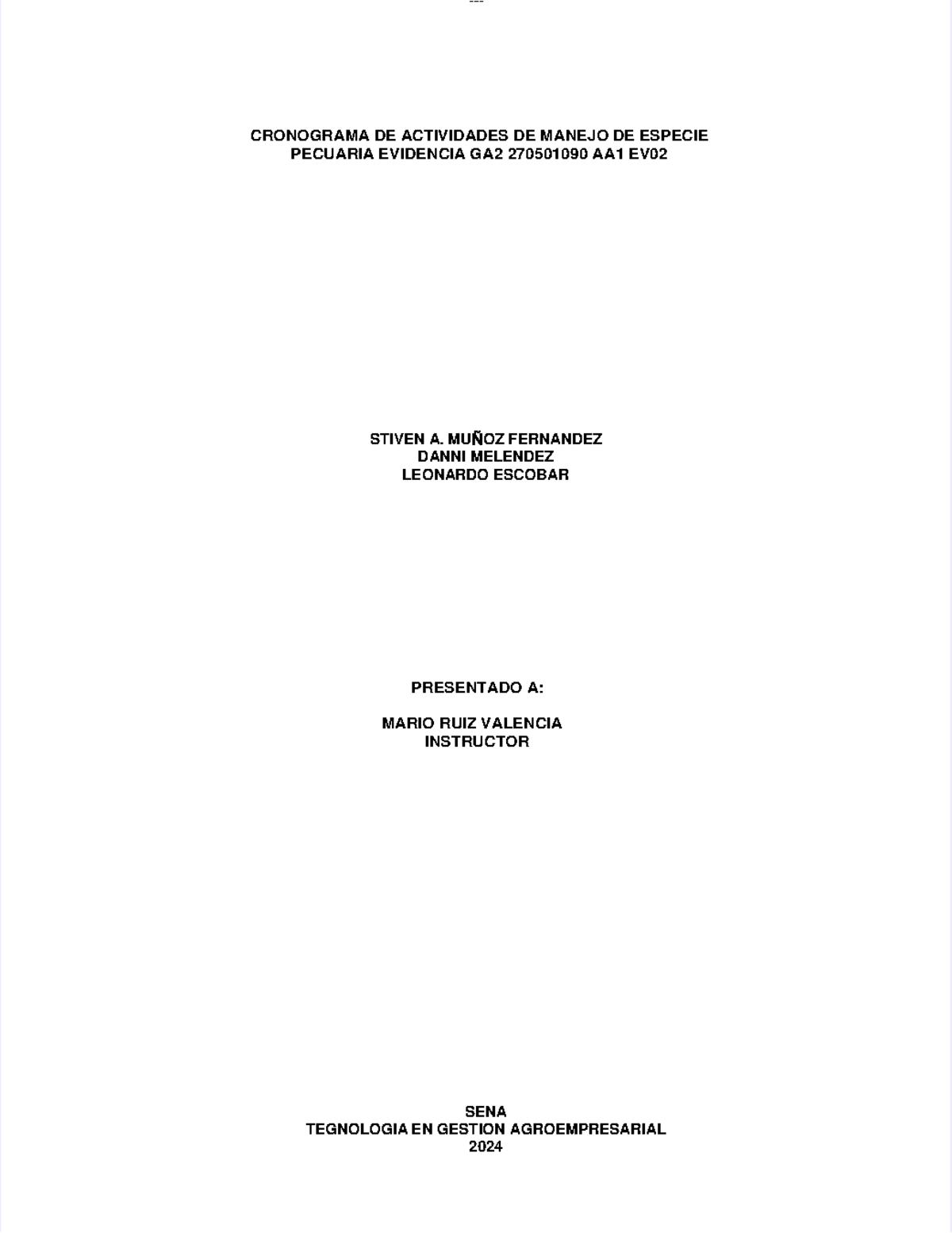 Cronograma de actividades de manejo de especie pecuaria evidencia ga2 ...