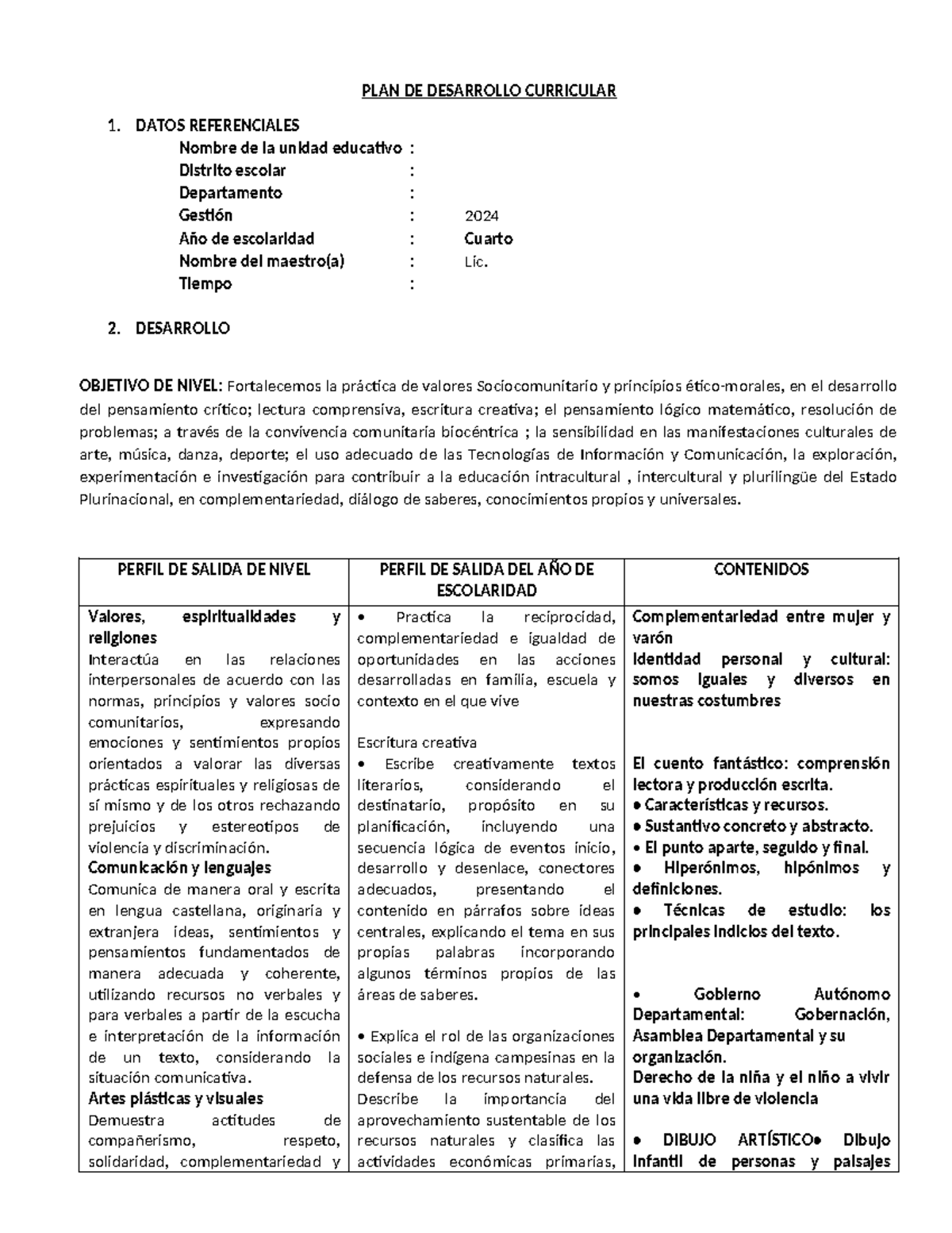 PDC 4° Primaria alb - PLAN DE DESARROLLO CURRICULAR 1. DATOS ...
