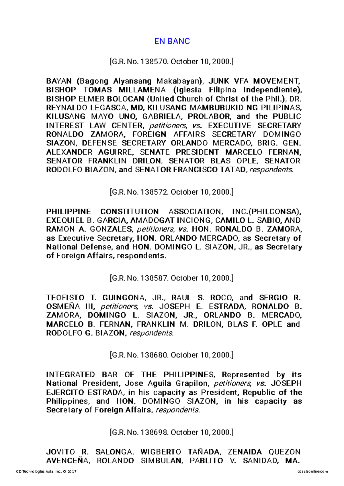 1 118506-2000-Bayan V - EN BANC [G. No. 138570. October 10, 2000.] B ...