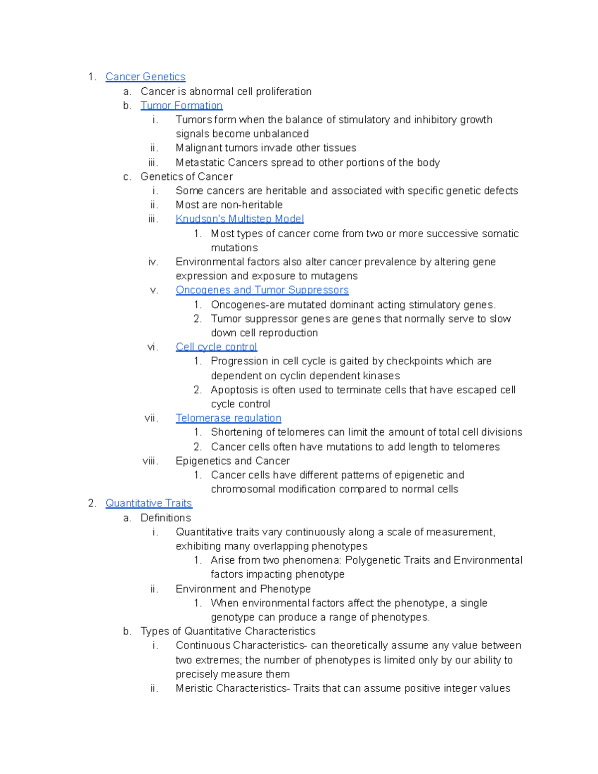 Exam 4 Study Guide From professor Matthew Tye at UCF Cancer