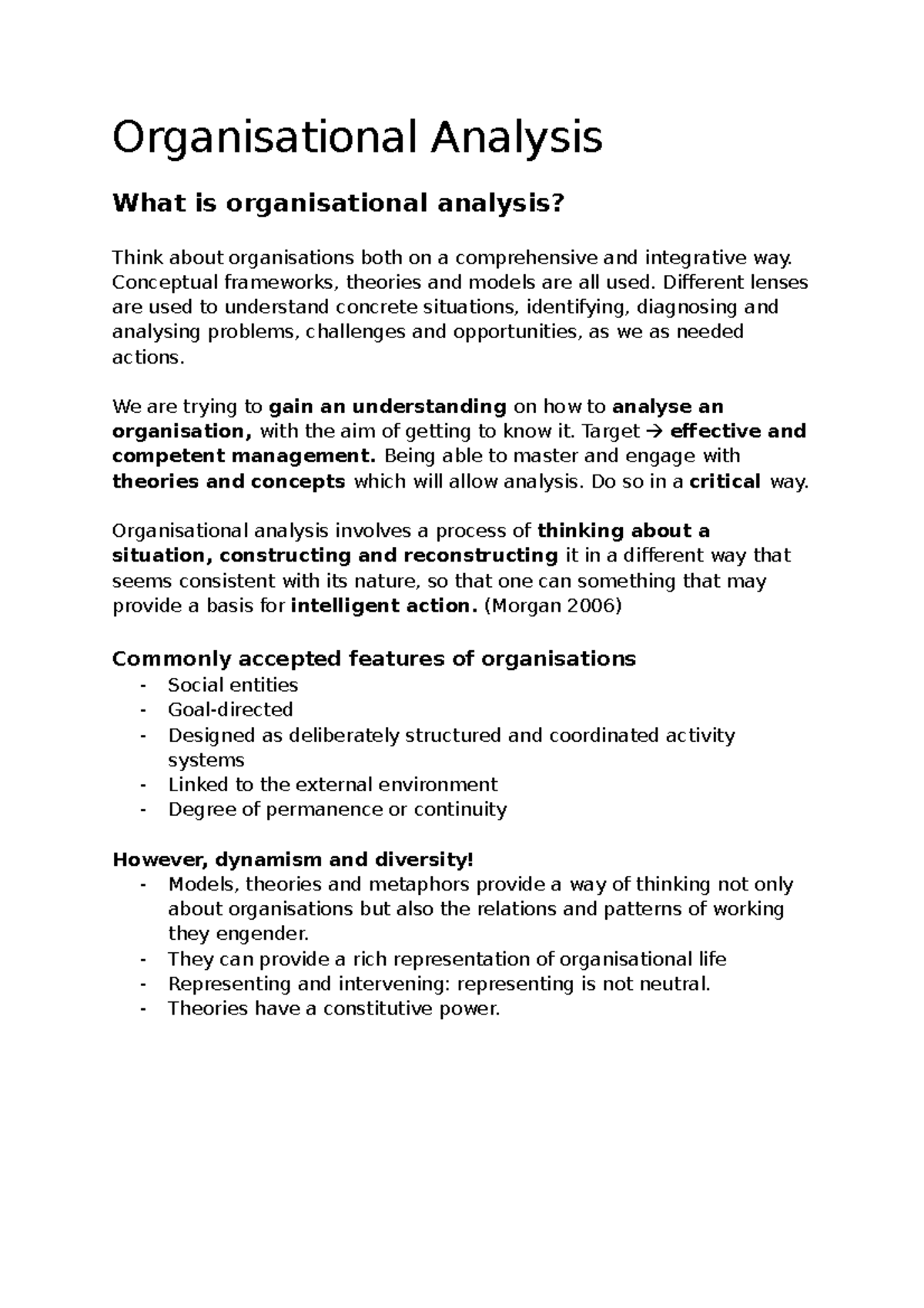 critical organisational analysis assignment