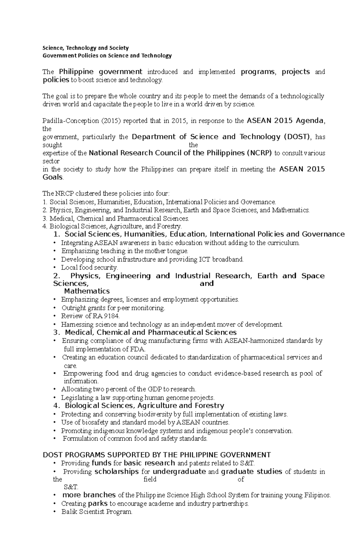 C4 Government Policies Science, Technology and Society Government