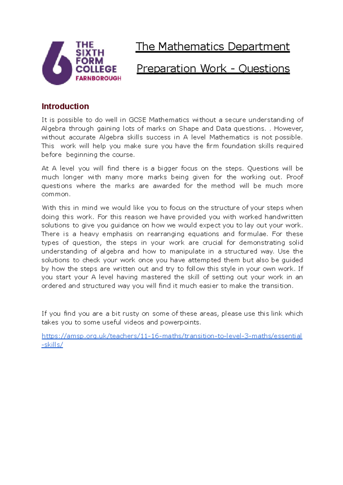 Introduction and Questions 2023 - The Mathematics Department ...
