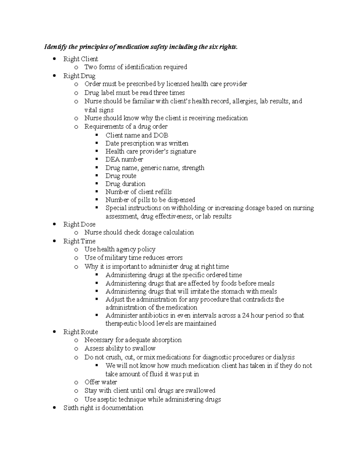 Nsg 318 topic 3 Quiz - Identify the principles of medication safety ...