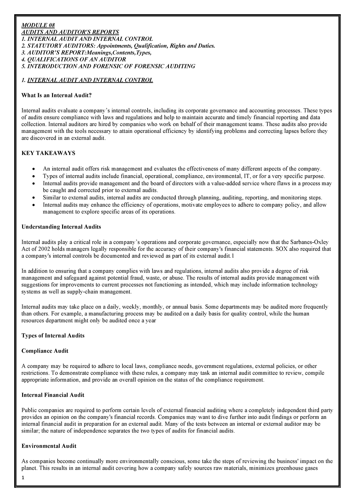 Module 08 - Audits and Auditor’s Reports - MODULE 08 AUDITS AND AUDITOR ...