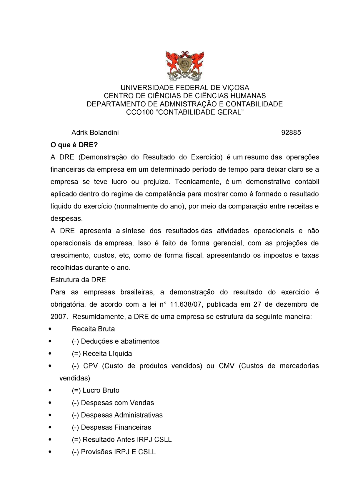 Demonstração Dre Parte Da Disciplina Contabilidade Geral