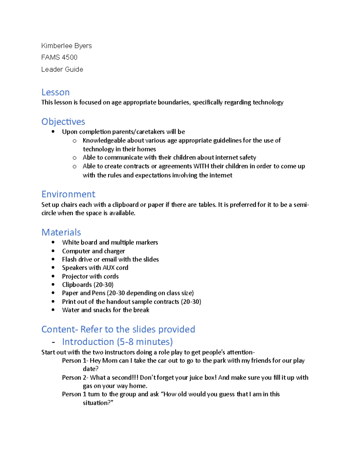 Leader Guide - This was part of a group project that was required for ...