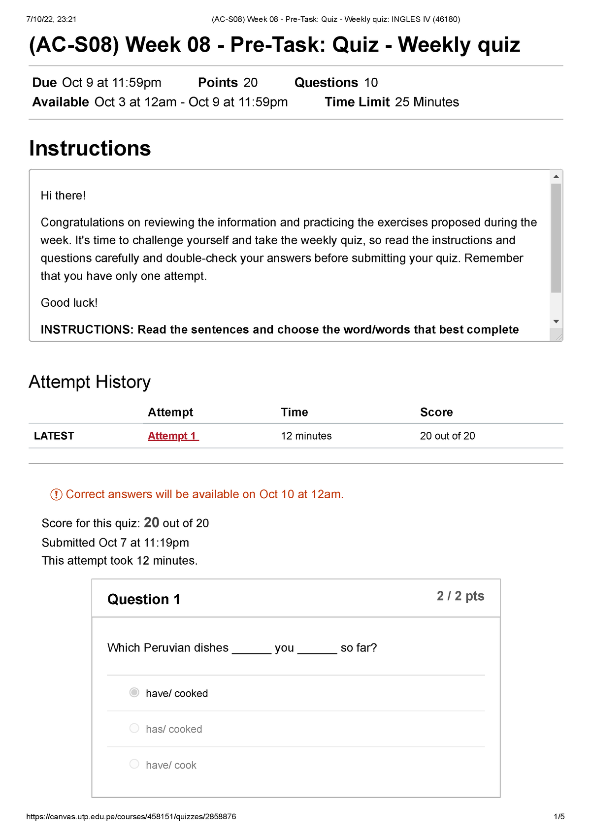 (AC-S08) Week 08 - Pre-Task Quiz - Weekly Quiz Ingles IV (46180) - (AC ...