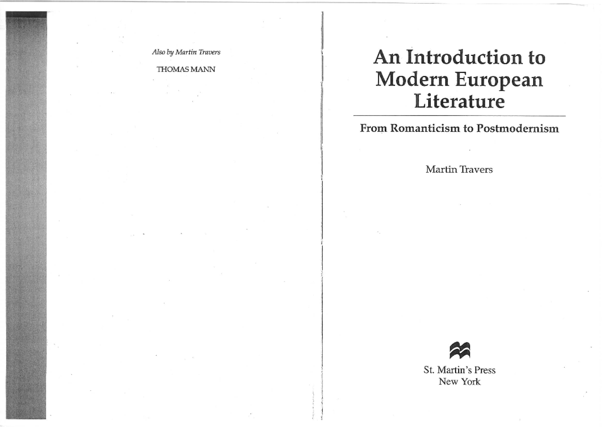 An introduction to modern european literature - Literatura Europea ...