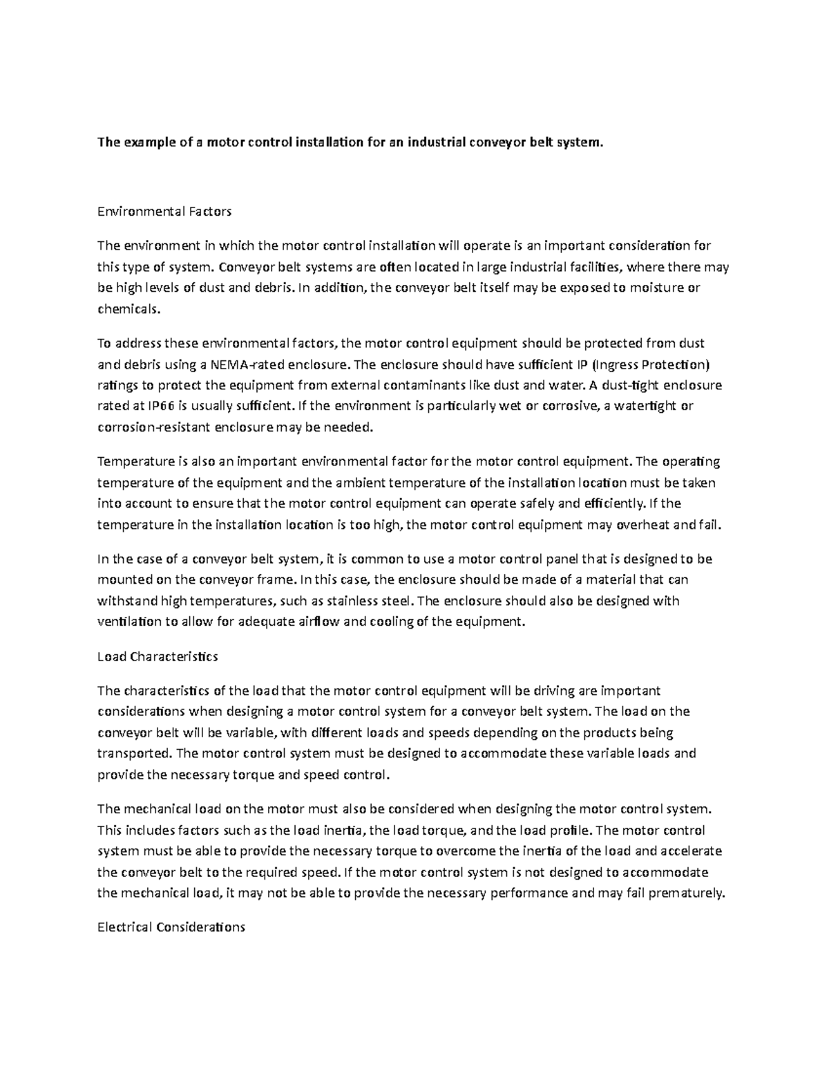 Industrial motor control Essay 3 The example of a motor control