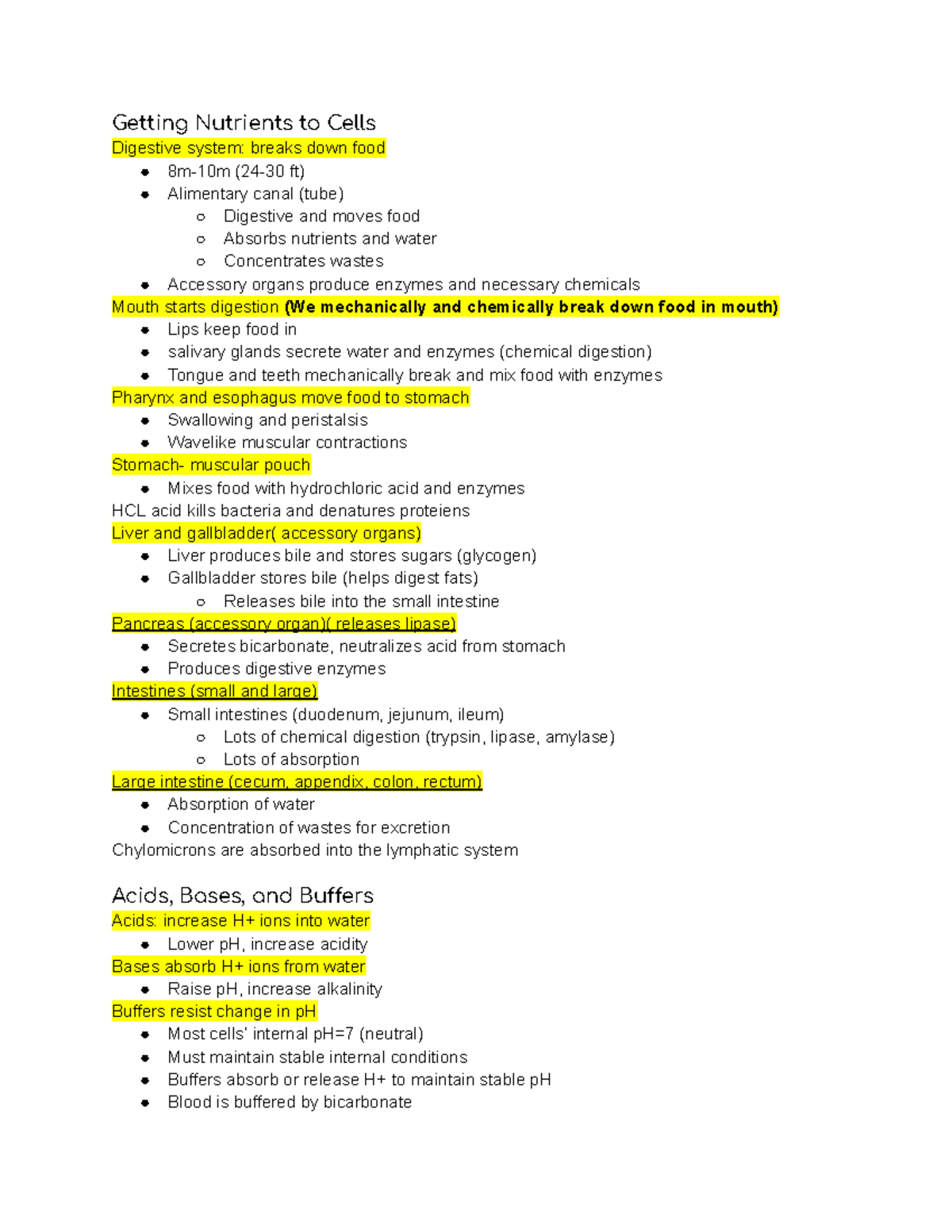 Biology (BIO100) - Getting Nutrients to Cells Digestive system: breaks