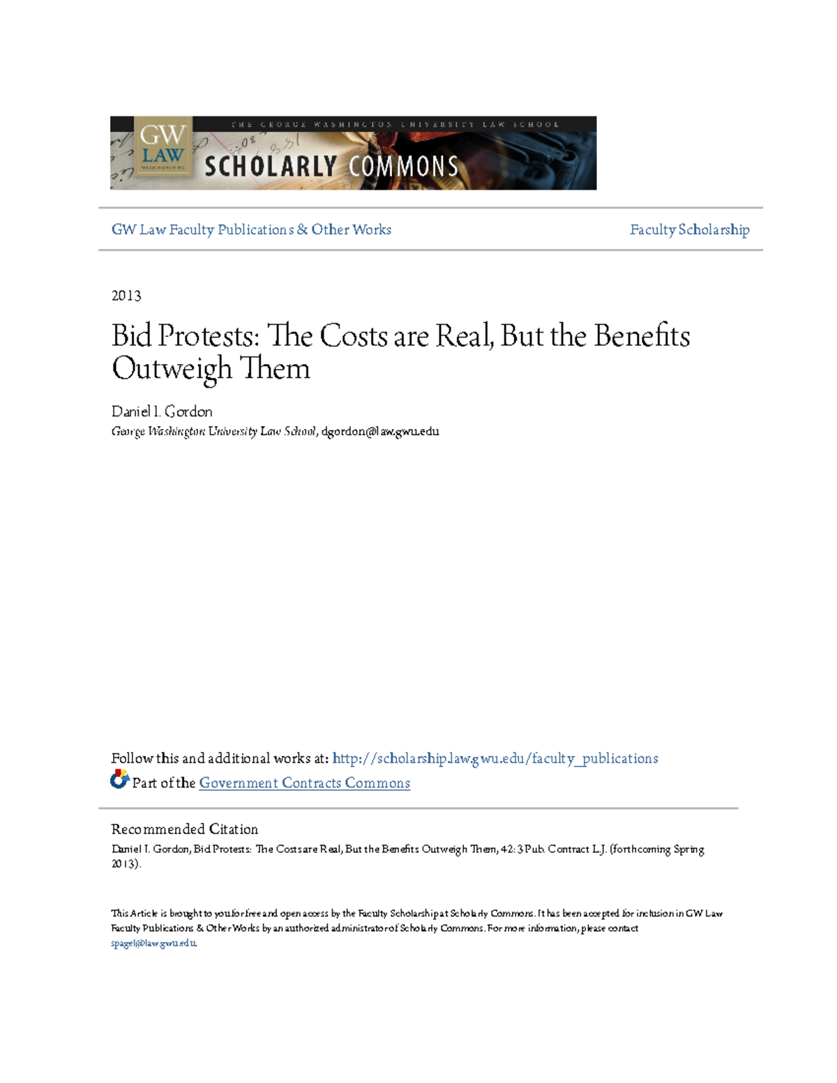 Bid Protest benefit outweight cost - GW Law Faculty Publications ...
