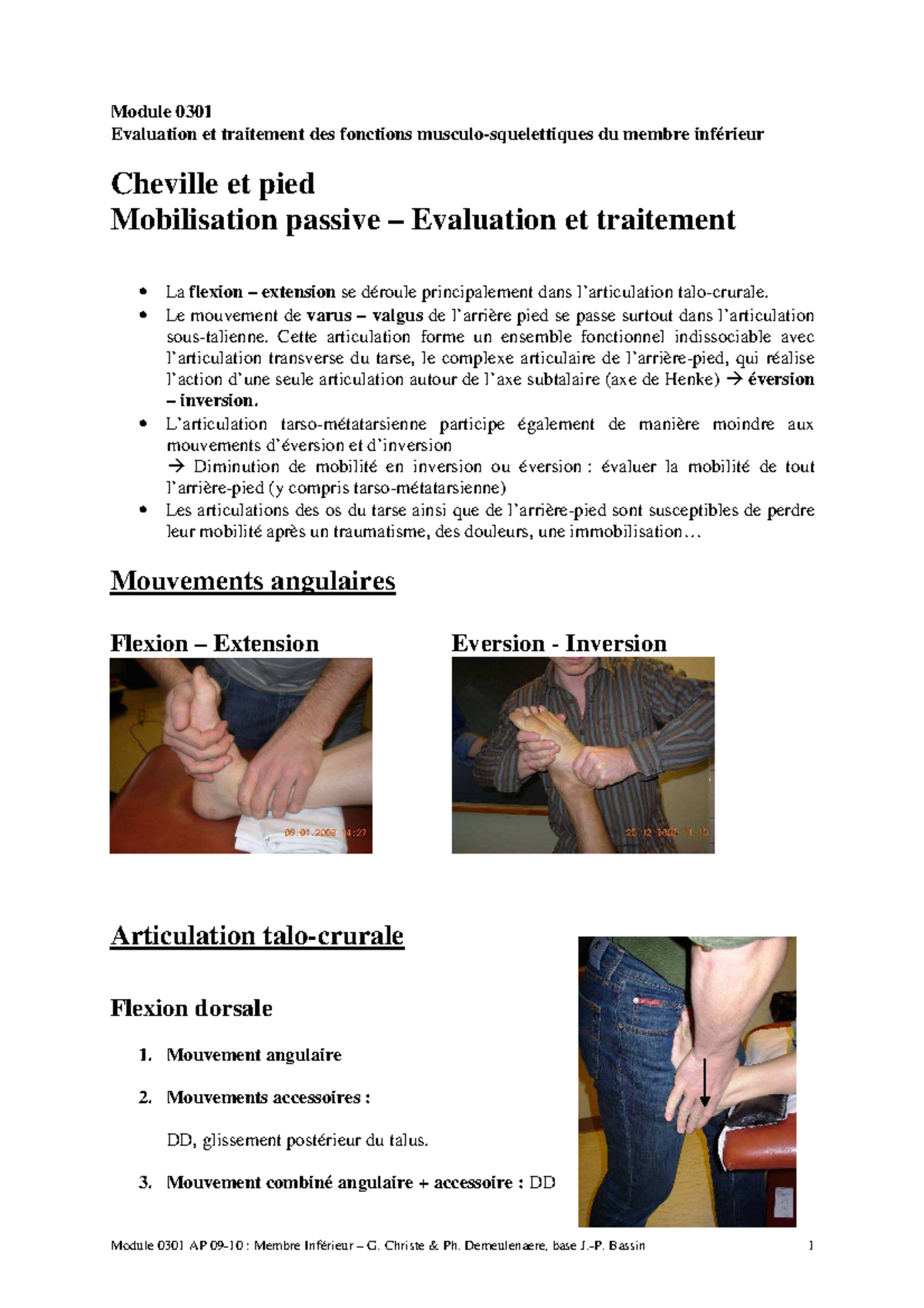 Cheville pied - Mobilisation passive - Eval - Module 0301 Evaluation et ...