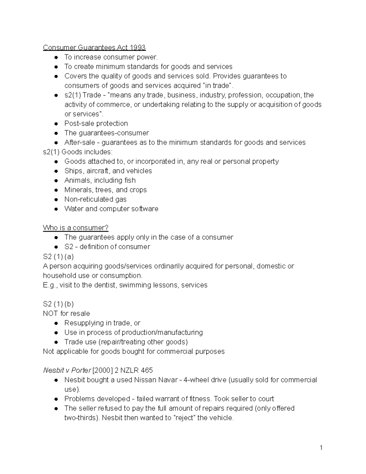 Week 8 Consumer Guarantees Act 1993 Consumer Guarantees Act 1993 To