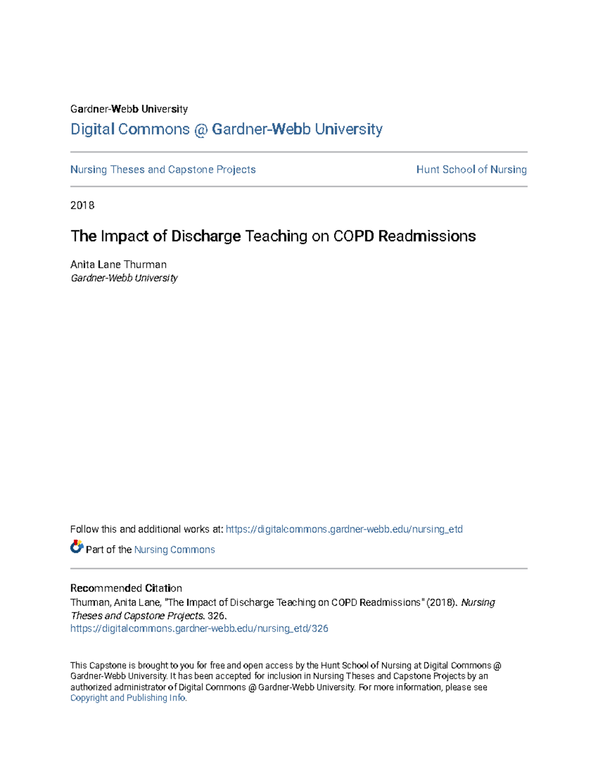 The Impact of Discharge Teaching on COPD Readmissions Gardnerb